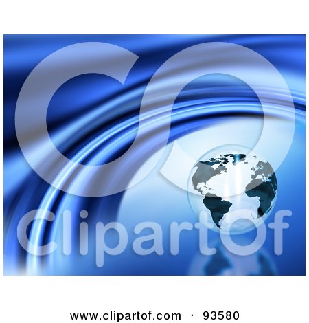 Royalty-Free (RF) Clipart Illustration of a Shiny Marble Globe On A Reflective Blue Curve Background by KJ Pargeter
