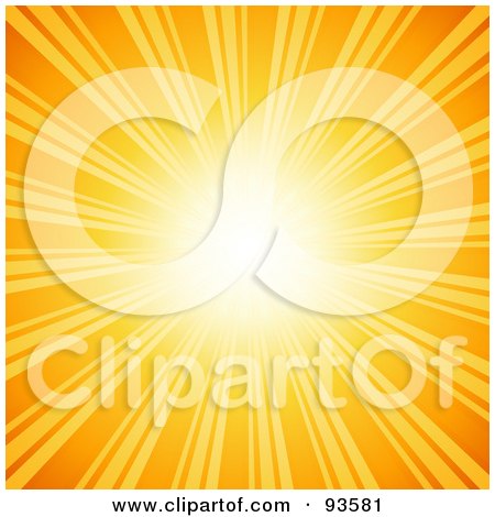 Royalty-Free (RF) Clipart Illustration of a Bright Burst Of Sunlight With Yellow Rays On Orange by KJ Pargeter