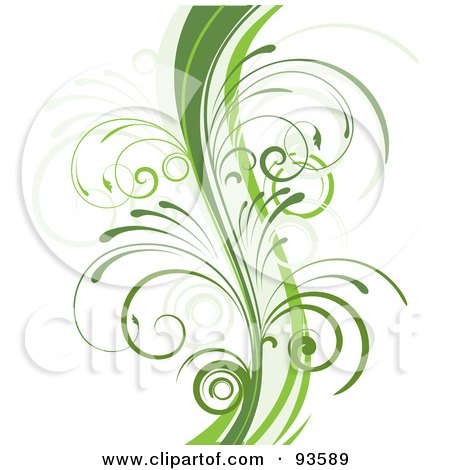 Royalty-Free (RF) Clipart Illustration of a Green Curvy Organic Vine With Young Curly Stems On White by KJ Pargeter