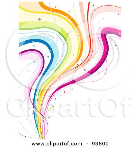 Royalty-Free (RF) Clipart Illustration of a Vertical Background Of Colorful Rainbow Wavy Lines On White by BNP Design Studio