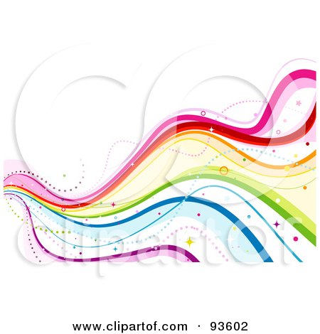 Royalty-Free (RF) Clipart Illustration of a Background Of Colorful Rainbow Wavy Lines On White by BNP Design Studio