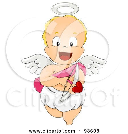 Royalty-Free (RF) Clipart Illustration of a Baby Cupid Smiling And Pointing An Arrow Forward by BNP Design Studio