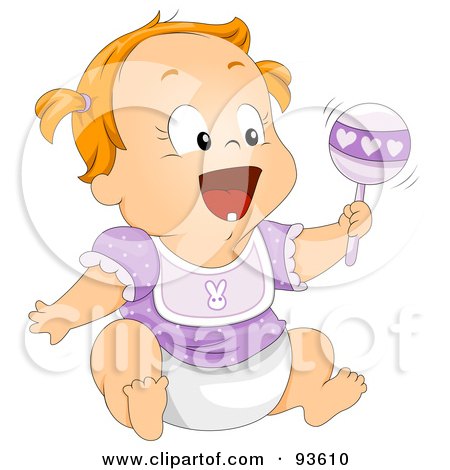 Royalty-Free (RF) Clipart Illustration of a Baby Girl Laughing And Shaking A Rattle by BNP Design Studio