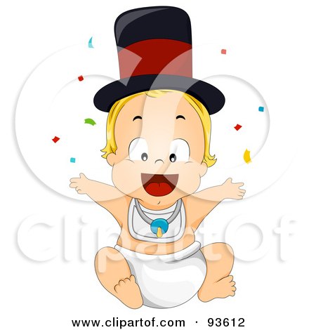 Royalty-Free (RF) Clipart Illustration of a New Years Baby Boy With Confetti And A Hat by BNP Design Studio