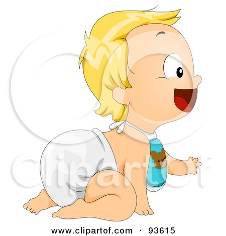 Royalty-Free (RF) Clipart Illustration of a Baby Boy Crawling In A Bib And Diaper by BNP Design Studio