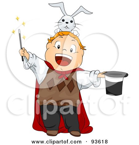 Royalty-Free (RF) Clipart Illustration of a Little Boy Magician With A Rabbit On His Head by BNP Design Studio