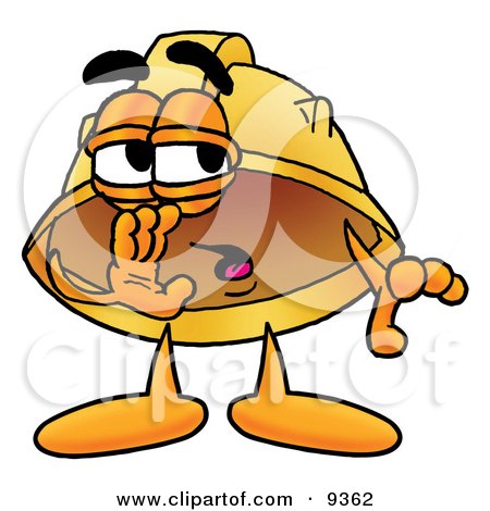 Clipart Picture of a Hard Hat Mascot Cartoon Character Whispering and Gossiping by Mascot Junction