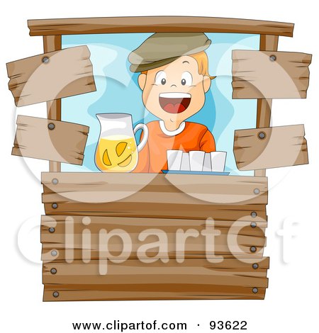 Royalty-Free (RF) Clipart Illustration of a Happy Lemonade Stand Boy Smiling by BNP Design Studio