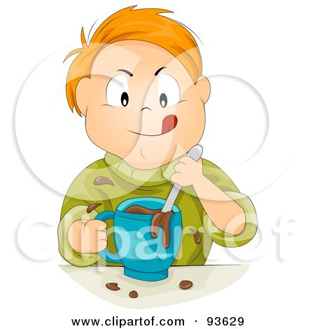 Royalty-Free (RF) Clipart Illustration of a Little Boy Mixing Chocolate Milk by BNP Design Studio