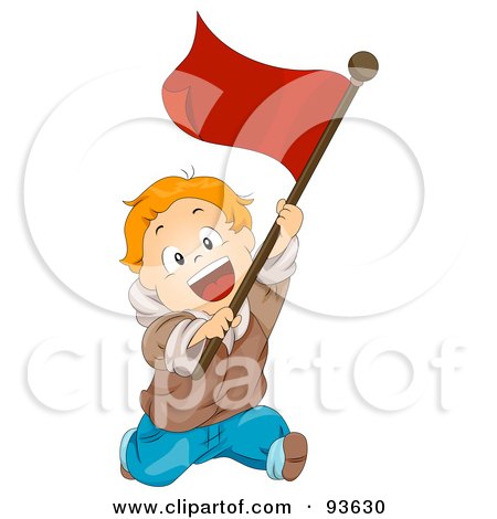 Royalty-Free (RF) Clipart Illustration of a Little Boy Running With A Red Flag by BNP Design Studio