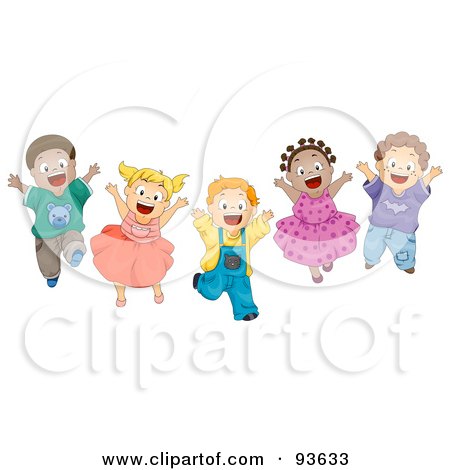 Royalty-Free (RF) Clipart Illustration of a Group Of Energetic Diverse Kids Jumping by BNP Design Studio