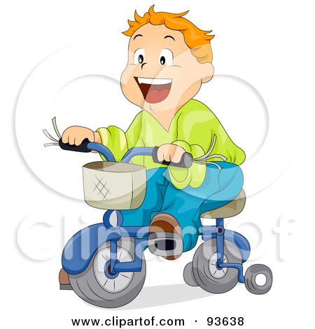 Royalty-Free (RF) Clipart Illustration of a Little Boy Riding A Bicycle With Training Wheels by BNP Design Studio