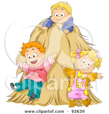 Royalty-Free (RF) Clipart Illustration of a Group Of Happy Kids Playing In A Hay Stack by BNP Design Studio
