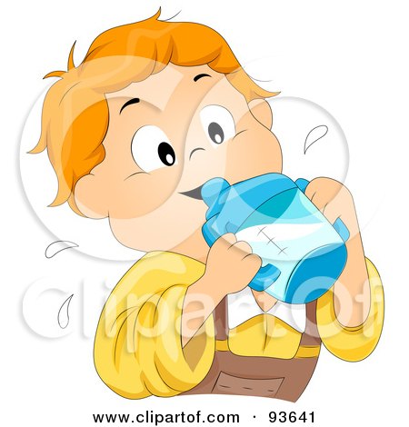 Royalty-Free (RF) Clipart Illustration of a Little Boy Drinking Milk From A Sippy Cup by BNP Design Studio