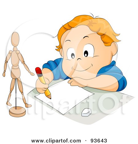 Royalty-Free (RF) Clipart Illustration of a Little Boy Drawing A Dummy by BNP Design Studio
