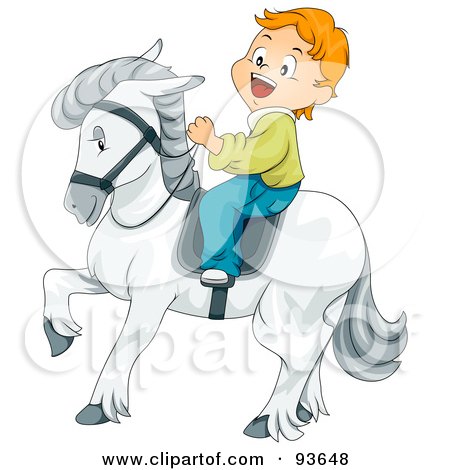 Royalty-Free (RF) Clipart Illustration of a Little Boy Riding A Majestic White Horse by BNP Design Studio