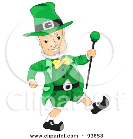 Royalty-Free (RF) Clipart Illustration of a Jolly Leprechaun Walking With A Staff by BNP Design Studio