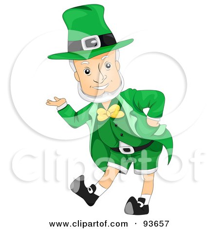 Royalty-Free (RF) Clipart Illustration of a Jolly Leprechaun Leaning And Presenting by BNP Design Studio