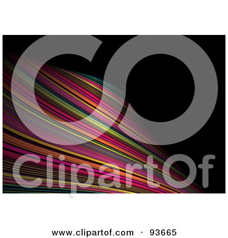 Royalty-Free (RF) Clipart Illustration of a Twisted Wave Of Rainbow Stripes Over Black by michaeltravers