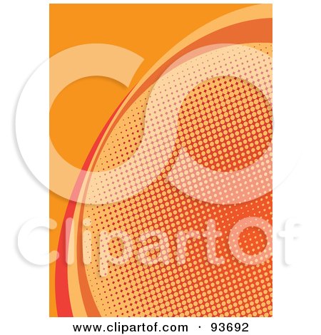 Royalty-Free (RF) Clipart Illustration of a Vertical Orange Halftone Curve Background by michaeltravers