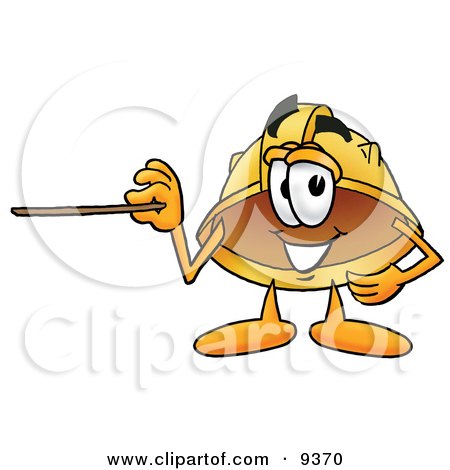 Clipart Picture of a Hard Hat Mascot Cartoon Character Holding a Pointer Stick by Mascot Junction