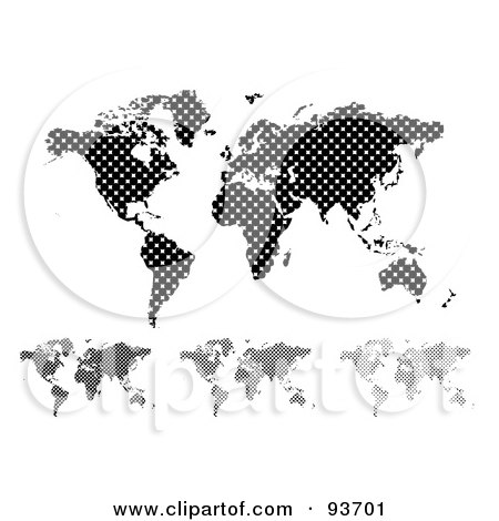 Royalty-Free (RF) Clipart Illustration of a Digital Collage Of Four Different Black And White Halftone Dot Maps by michaeltravers