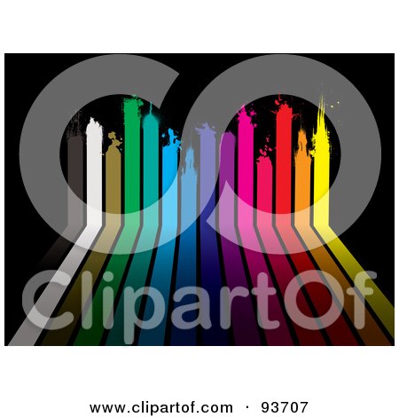 Royalty-Free (RF) Clipart Illustration of Colorful Grungy Paint Lines Turning Upwards Over Black by michaeltravers