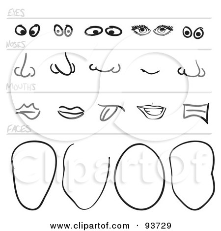 Royalty-Free (RF) Clipart Illustration of a Digital Collage Of Sketched Face Parts by Arena Creative