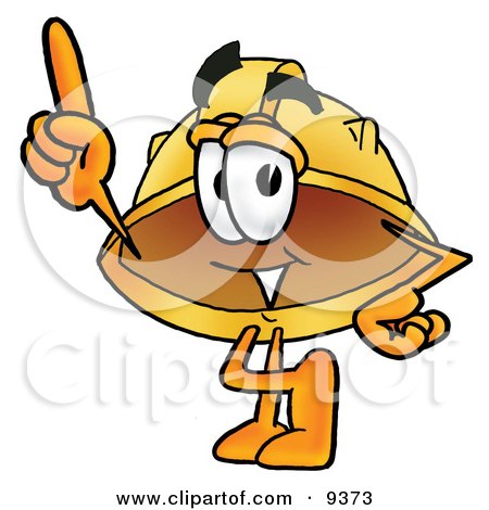 Clipart Picture of a Hard Hat Mascot Cartoon Character Pointing Upwards by Mascot Junction
