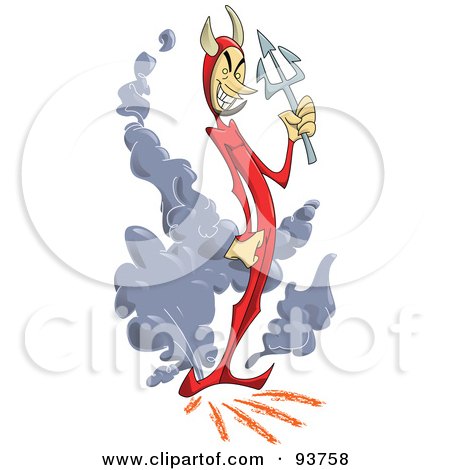 Royalty-Free (RF) Clipart Illustration of a Skinny Devil With A Trail Of Smoke by Frisko