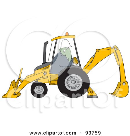 Royalty-Free (RF) Clipart Illustration of a Construction Dinosaur Operating A Yellow Backhoe by djart