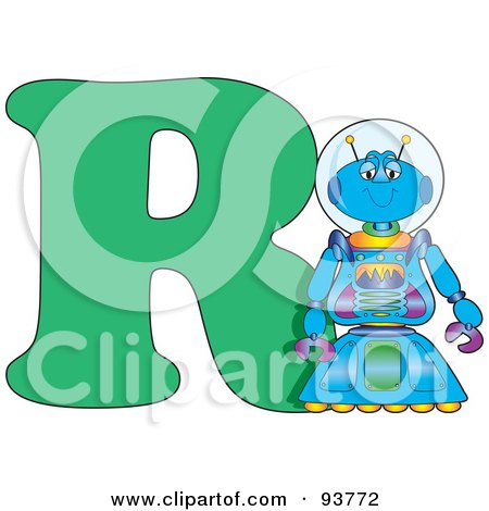 Royalty-Free (RF) Clipart Illustration of a R Is For Robot Learn The Alphabet Scene by Maria Bell