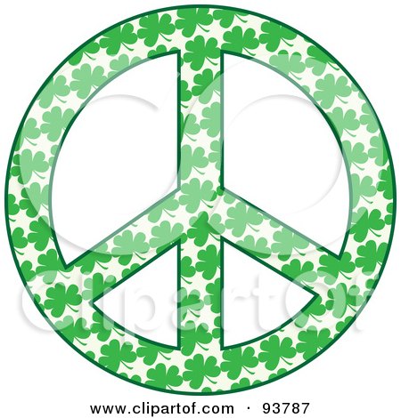 Royalty-Free (RF) Clipart Illustration of a Peace Symbol Made Of Green Shamrock Clovers by Maria Bell
