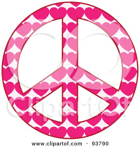 Royalty-Free (RF) Clipart Illustration of a Peace Symbol Made Of Pink Hearts On Pink by Maria Bell