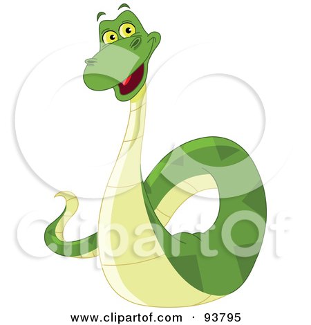 Royalty-Free (RF) Clipart Illustration of a Cute Green Snake Smiling And Facing Front by yayayoyo