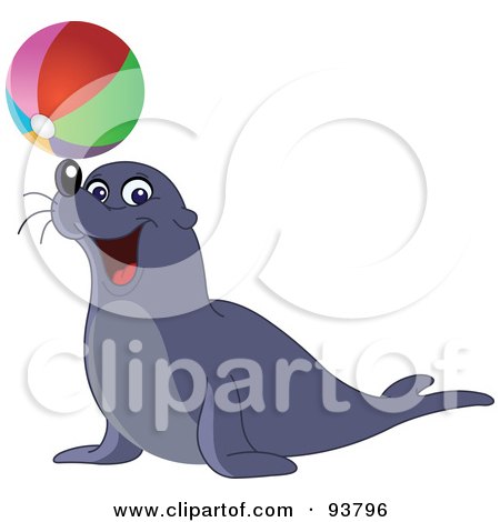Royalty-Free (RF) Clipart Illustration of a Cute And Entertaining Sea Lion Balancing A Colorful Beach Ball On His Nose by yayayoyo