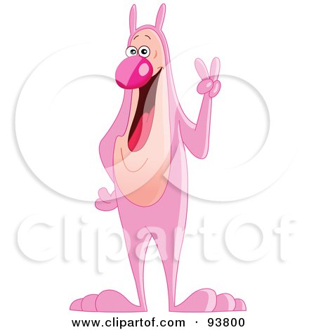 Royalty-Free (RF) Clipart Illustration of a Friendly Pink Rabbit Gesturing The Peace Sign by yayayoyo
