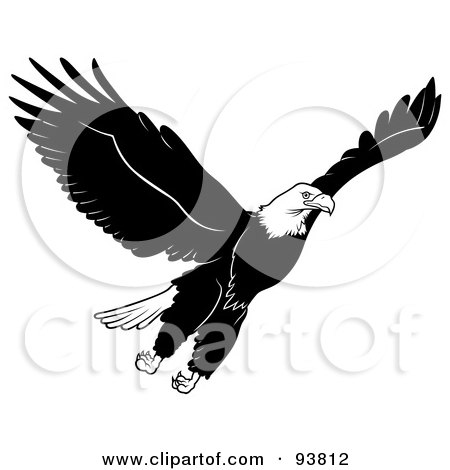 Royalty-Free (RF) Clipart Illustration of a Black And White Bald Eagle In Flight - 2 by dero