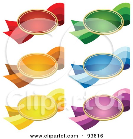 Royalty-Free (RF) Clipart Illustration of a Digital Collage Of Six Oval Shaped Colorful Price Tags On Ribbons by dero