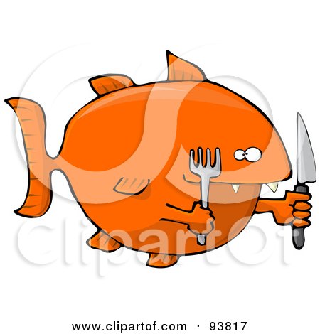 Royalty-Free (RF) Clipart Illustration of a Hungry Orange Fish With A Knife And Fork by djart