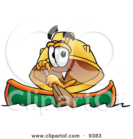 Clipart Picture of a Hard Hat Mascot Cartoon Character Rowing a Boat by Mascot Junction