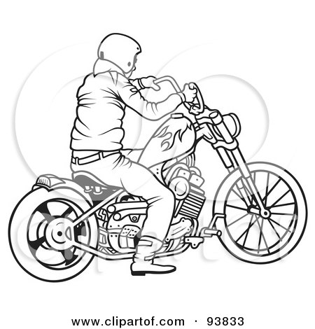 Royalty-Free (RF) Clipart Illustration of a Black And White Outline Of A Motorcycle Biker - 7 by dero