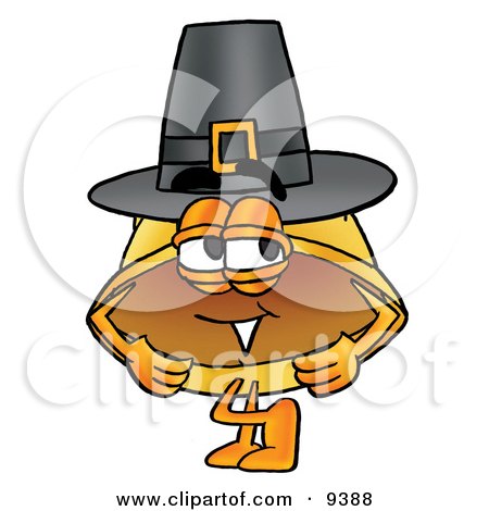 Clipart Picture of a Hard Hat Mascot Cartoon Character Wearing a Pilgrim Hat on Thanksgiving by Mascot Junction