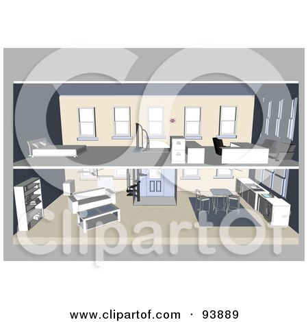 Royalty-Free (RF) Clipart Illustration of a Modern Home Interior Layout - 1 by toonster