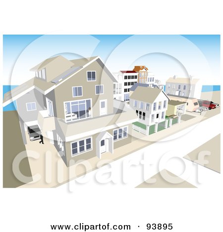 Royalty-Free (RF) Clipart Illustration of a Neighborhood Of Coastal Apartments And Homes by toonster