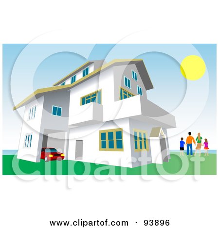 Royalty-Free (RF) Clipart Illustration of a Happy Family Standing Outside Their Costal Home by toonster