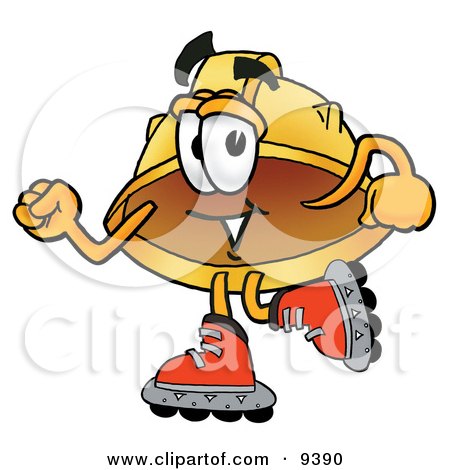 Clipart Picture of a Hard Hat Mascot Cartoon Character Roller Blading on Inline Skates by Mascot Junction