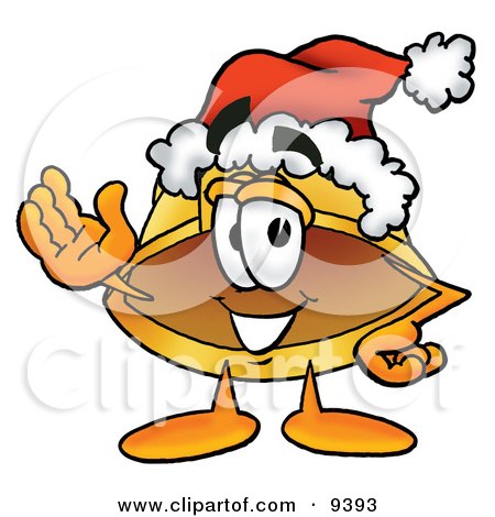 Clipart Picture of a Hard Hat Mascot Cartoon Character Wearing a Santa Hat and Waving by Mascot Junction