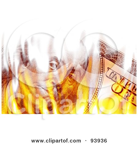 Royalty-Free (RF) Clipart Illustration of a Flaming Ben Franklin Face On Money by Arena Creative