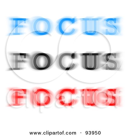 Royalty-Free (RF) Clipart Illustration of Blue, Black And Red Blurred Focus Words On White  by Arena Creative